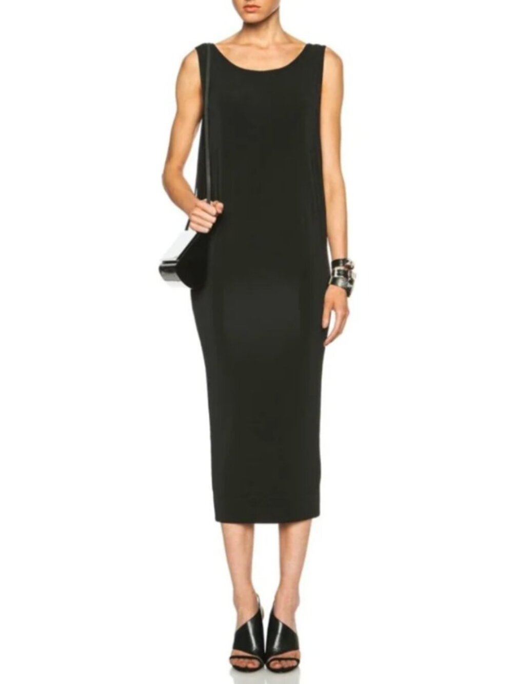 Helmut Lang Black Trapeze Draped Jersey Midi Dress – Size Small